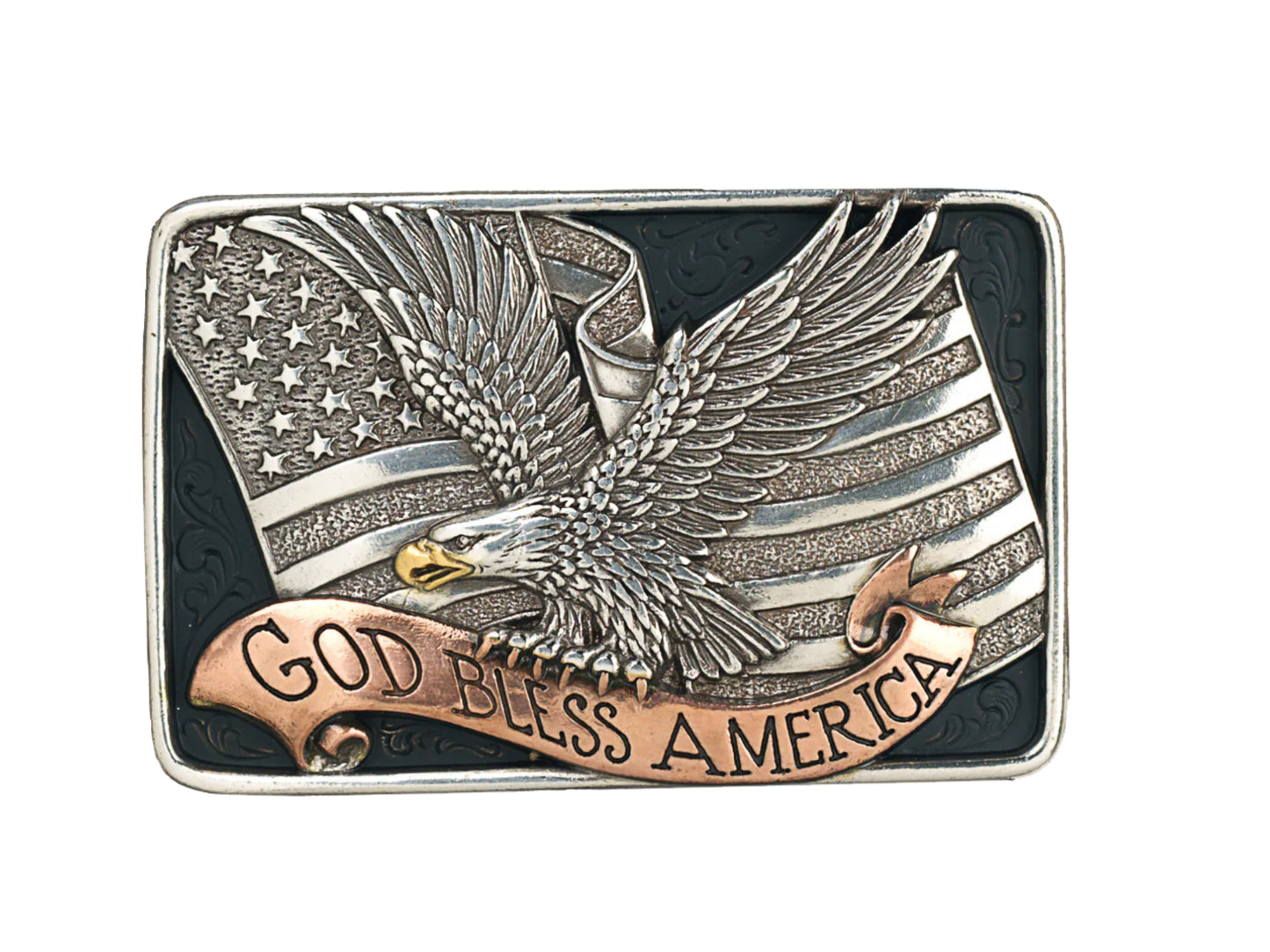 NOCONA RECTANGLE GOD BLESS AMERICA BELT BUCKLE