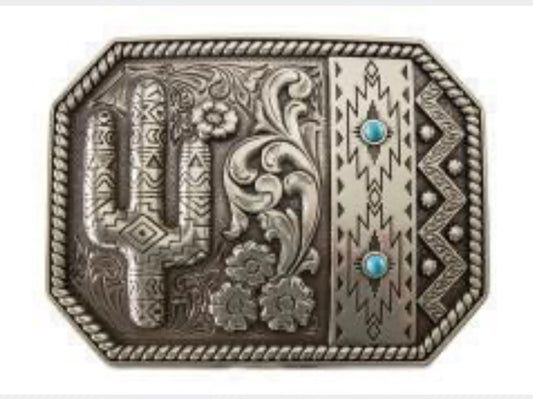 BLAZIN ROXX CACTUS FILIGREE AND TURQUOISE ACCENTS BELT BUCKLE