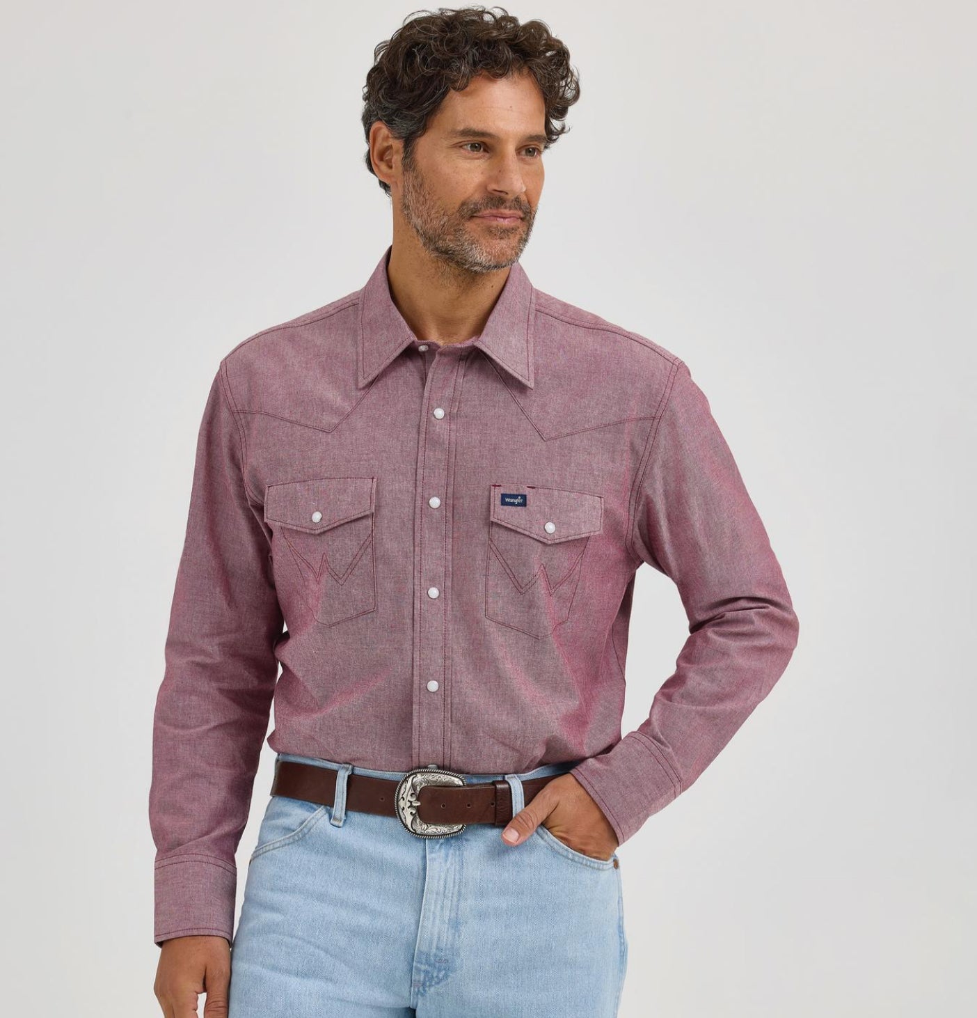 WRANGLER WESTERN CHAMBRAY LONG SLEEVE PEARL SNAP