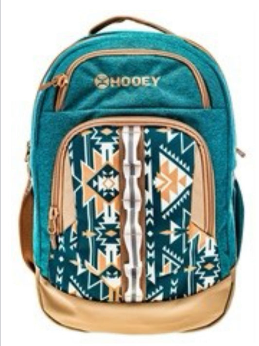 HOOEY OX BACKPACK-TEAL/TAN WITH AZTEC PATTERN ACCENTS