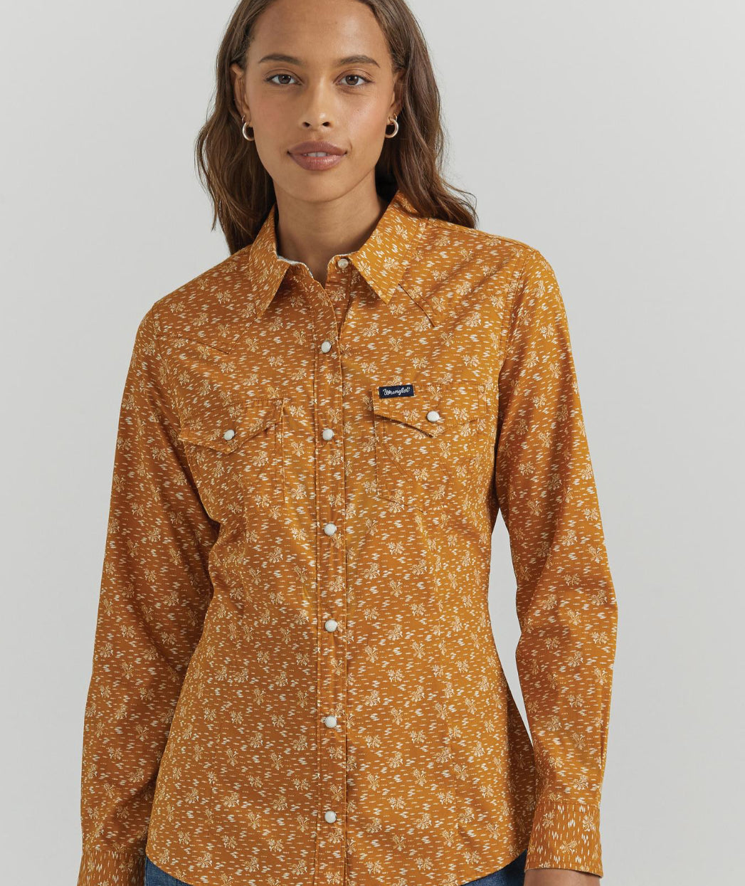 WRANGLER WOMENS RETRO YELLOW LONG SLEEVE DRESS SNAP SHIRT