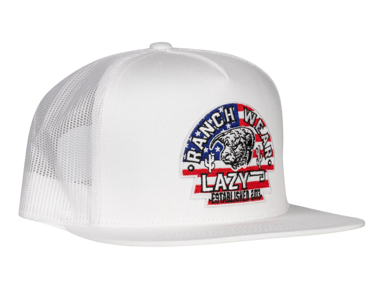 LAZY J RANCH WHITE USA ARROWHEAD CLASSIC FIVE PANEL TRUCKER HAT