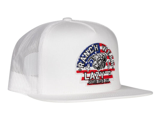 LAZY J RANCH WHITE USA ARROWHEAD CLASSIC FIVE PANEL TRUCKER HAT