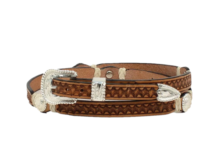 M&F WESTERN HATBAND WITH STAMPED LEATHER RAWHIDE