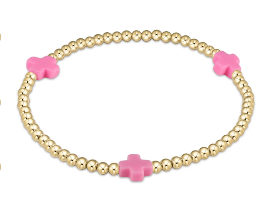 E NEWTON SIGNATURE CROSS GOLD PATTERN 3 MM BEAD BRACELET