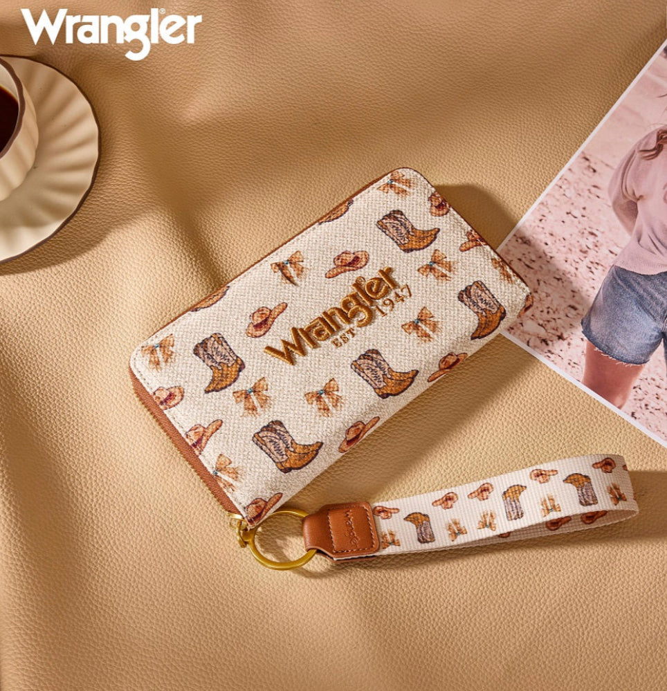 WRANGLER WESTERN PRINT RFID BLOCKING ZIPPERED COWGIRL WALLET