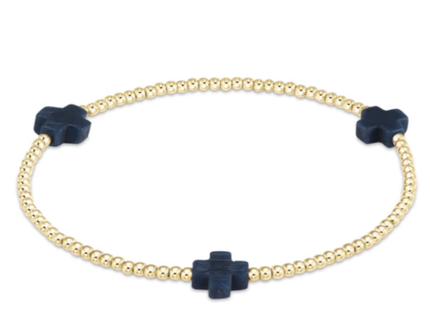 E NEWTON SIGNATURE CROSS GOLD PATTERN 2MM BEAD BRACELET IN VARIOUS COLORS