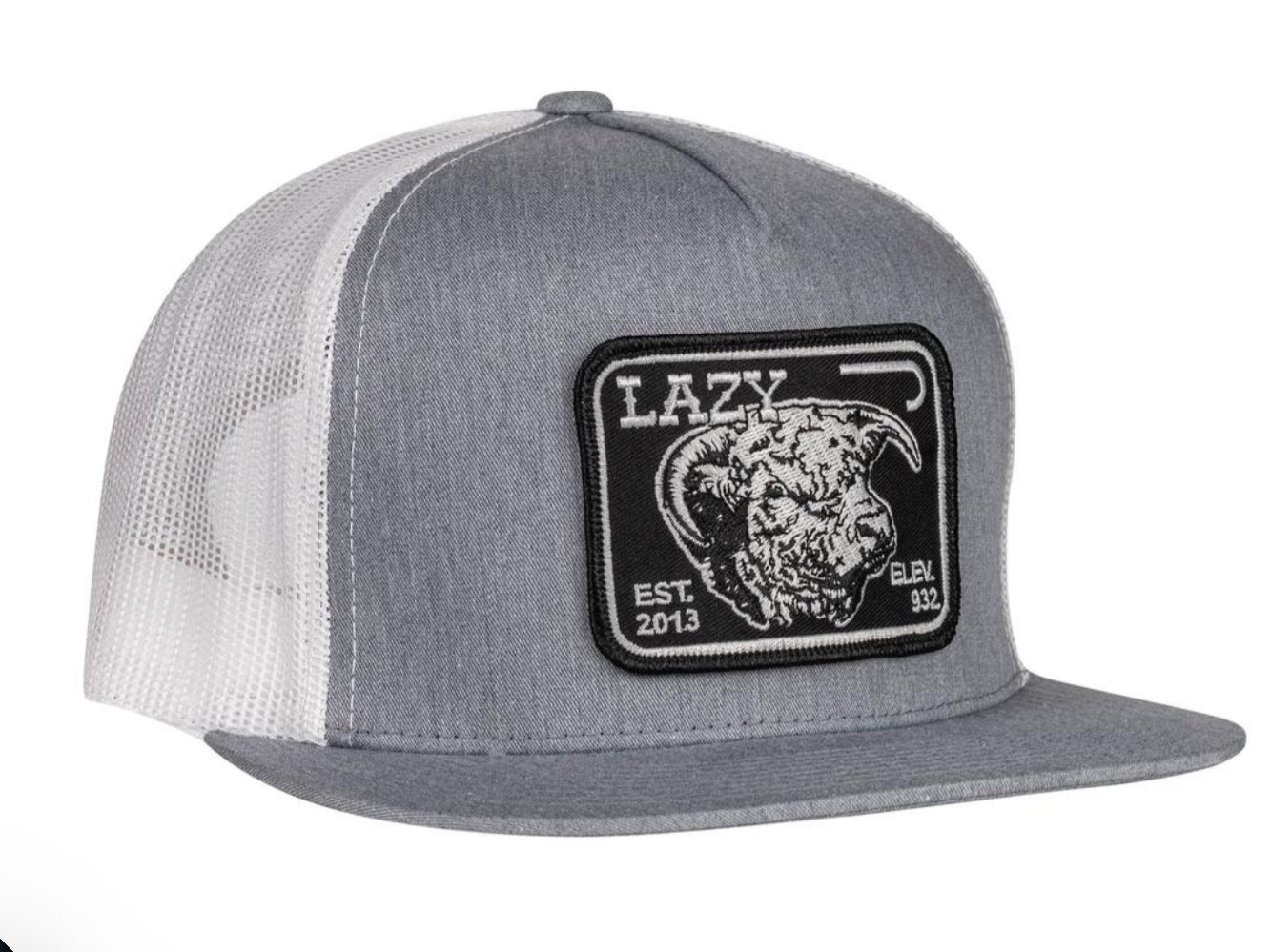 LAZY J RANCH HEATHER GREY & WHITE BLACK ELEVATION CLASSIC FIVE PANEL TRUCKER HAT