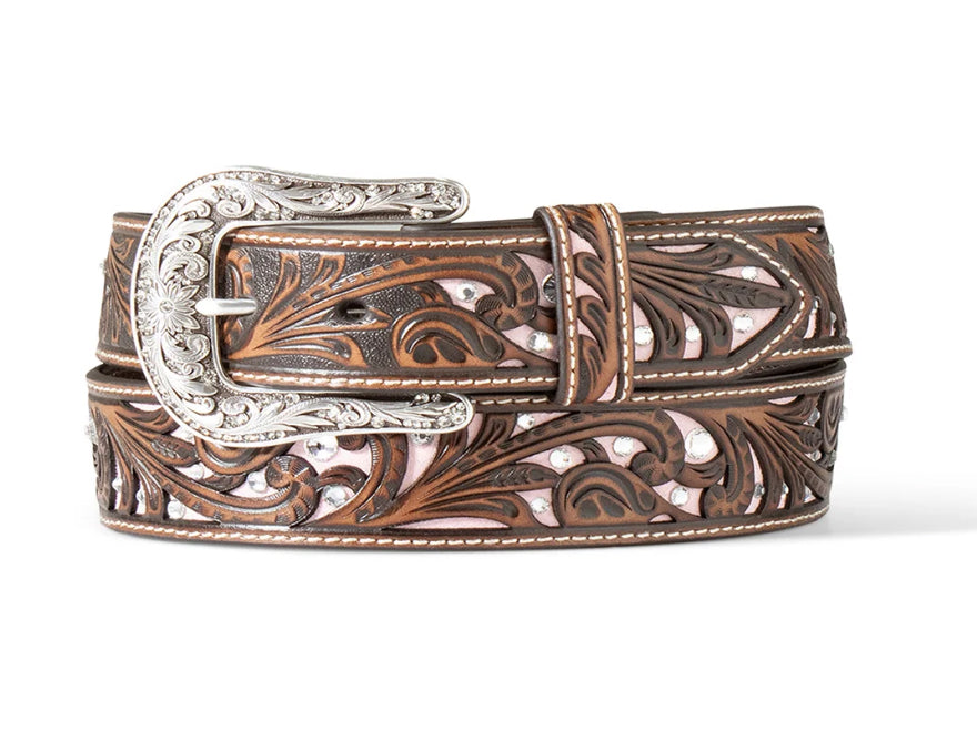 ARIAT 1 1/2” SCROLLING FILIGREE CRYSTAL PINK UNDERLAY BELT