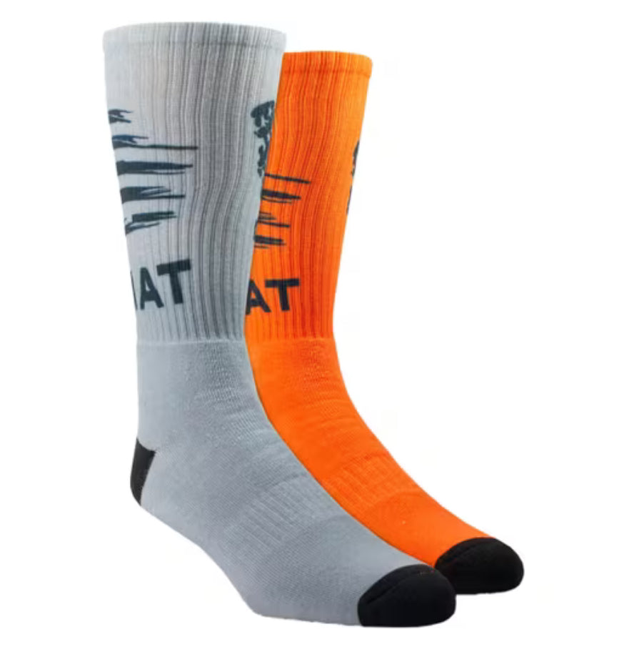 ARIAT WORK MENS PATRIOT GRAPHIC CREW SOCKS 2 PAIR MULTI COLOR PACK