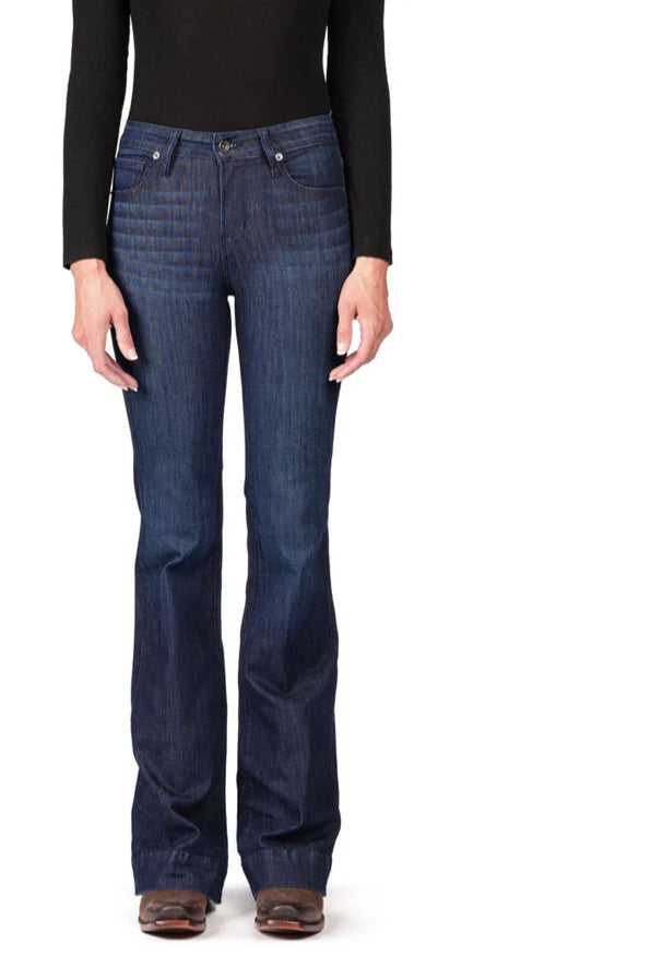 HAALA DENIM BELLA TROUSER FLARE JEAN IN DEEP OCEAN WITH NAVY STITCHING