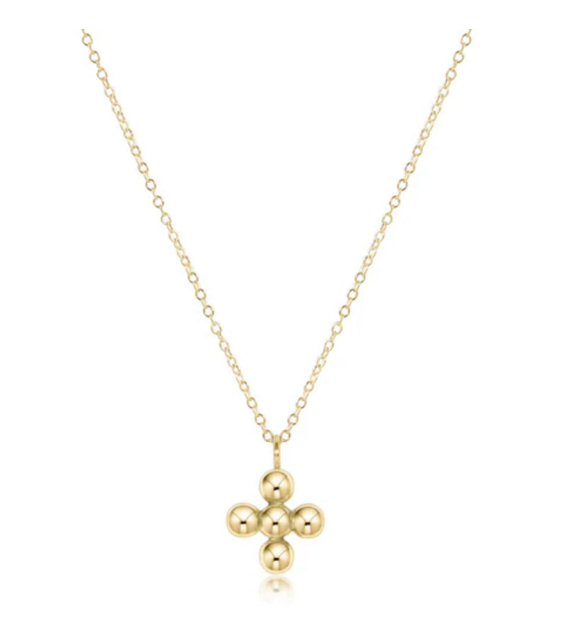 E NEWTON 16” NECKLACE GOLD CLASSIC BEADED SIGNATURE CROSS GOLD CHARM 4MM BEAD GOLD