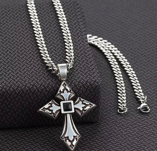 TWISTER ENGRAVED CROSS 24” NECKLACE