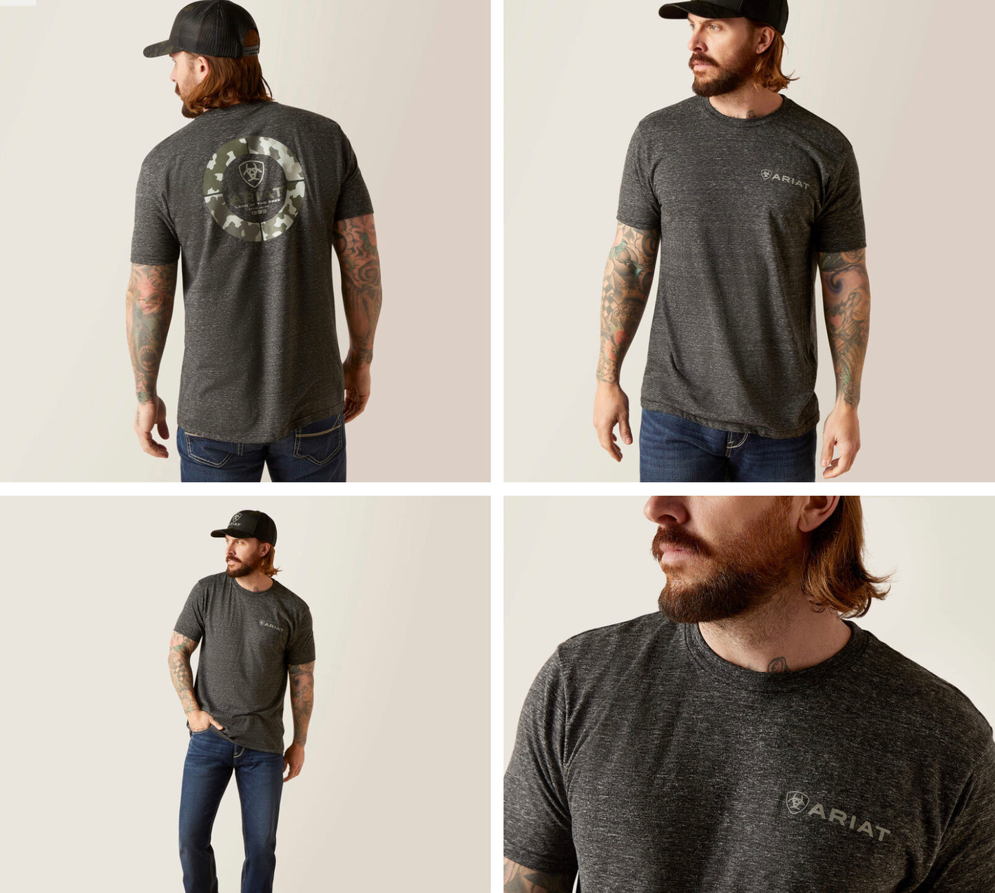 ARIAT MENS CAMO RING SHORT SLEEVE TSHIRT ONYX SNOW