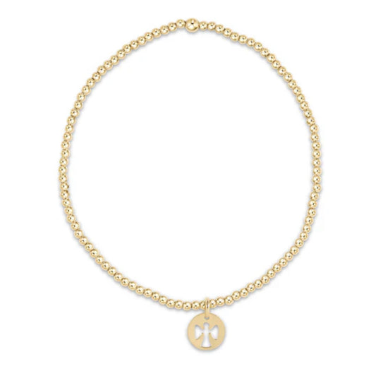 E NEWTON CLASSIC GOLD 2 MM BEAD BRACELET-GUARDIAN ANGEL SMALL GOLD DISC