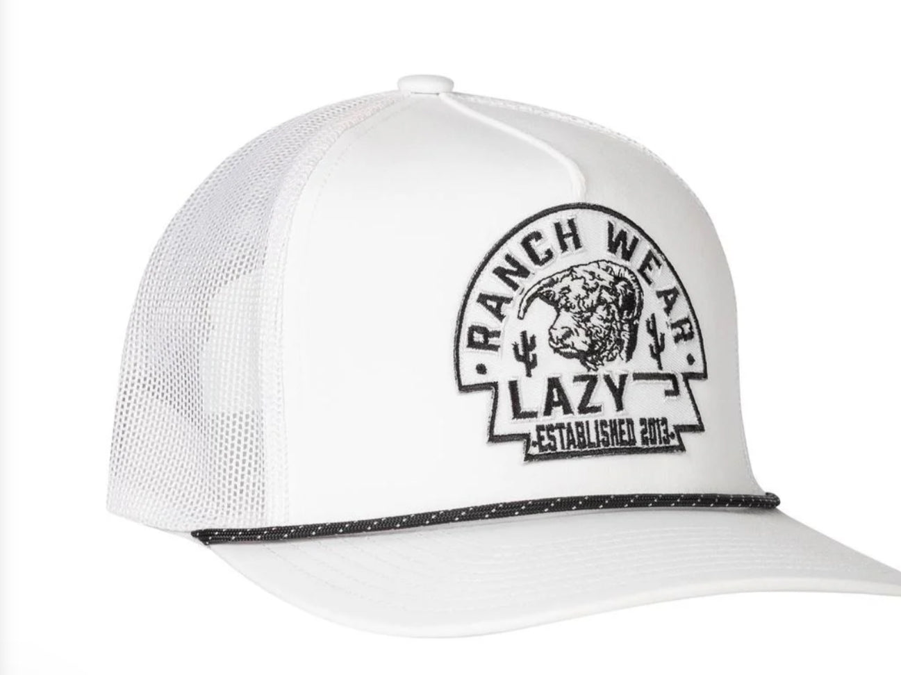 LAZY J RANCH WHITE ARROWHEAD PERFORMANCE ROPE TRUCKER HAT