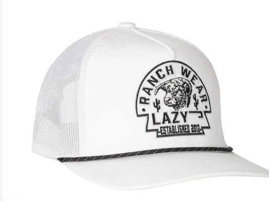 LAZY J RANCH WHITE ARROWHEAD PERFORMANCE ROPE TRUCKER HAT