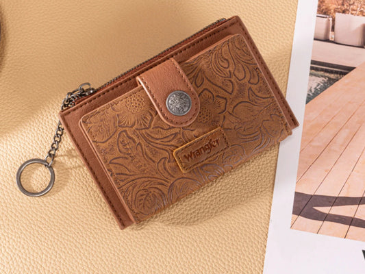 WRANGLER FLORAL EMBOSSED BI-FOLD WALLET WITH KEY RING