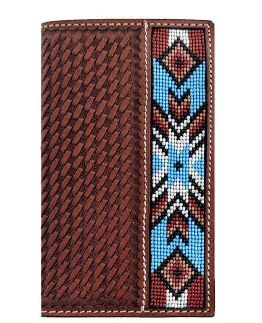 TWISTED X BASKET WEAVE WITH SW BEAD EDGE RODEO WALLET