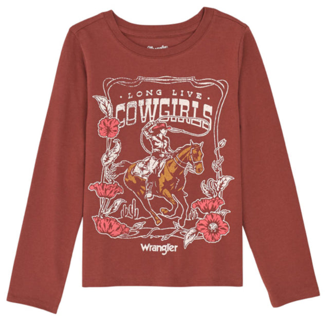 WRANGLER GIRLS LONG LIVE COWGIRLS LONG SLEEVE TEE
