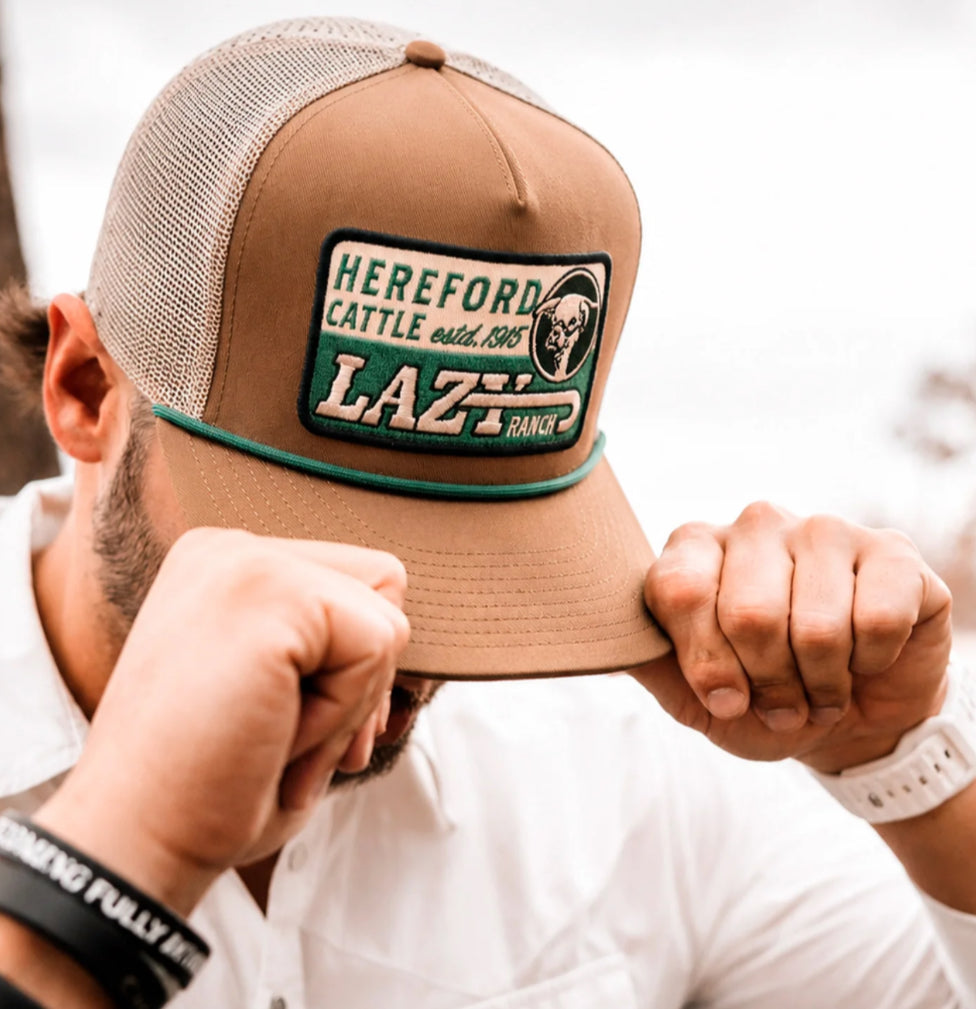 LAZY J RANCH COYOTE BROWN & WHITE SHAFTER CLASSIC ROPE TRUCKER HAT