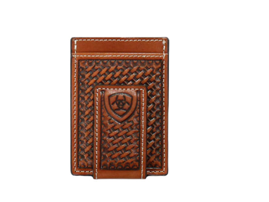 ARIAT MENS MONEYCLIP BASKETWEAVE WITH SHIELD