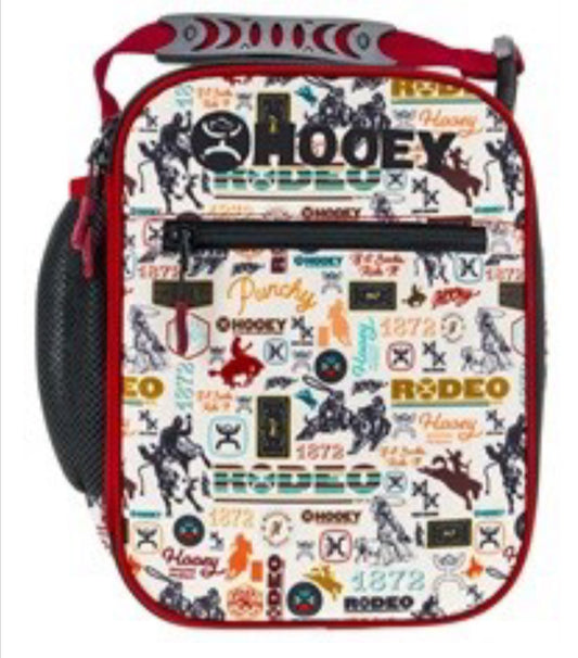 HOOEY RED/CREAM RODEO PATTERN WITH RED/BLACK HANDLE LUNCH BOX