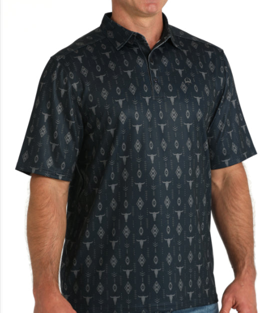 CINCH MENS ARENAFLEX POLO WITH STEER HEADS