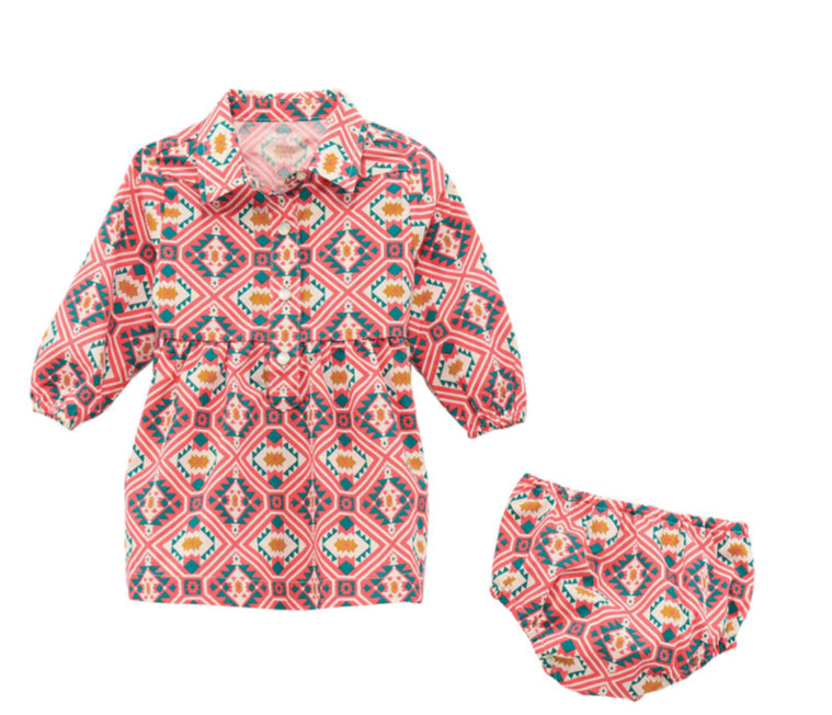 WRANGLER BABY GIRLS LONG SLEEVE RED AZTEC DRESS