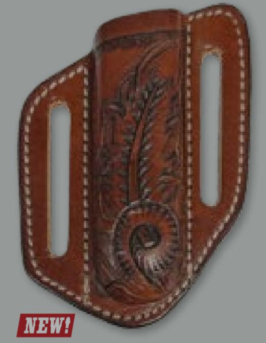 TWISTED X KNIFE SHEATH, CONTOURED FEATHER CARVED