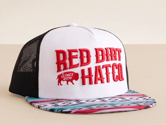 RED DIRT HAT CO TRIBAL /WHITE/BLACK 5 PANEL TRUCKER HAT