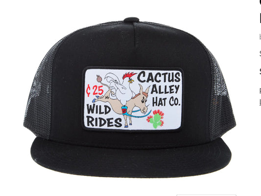 CACTUS ALLEY HAT CO WILD RIDES CA6006 BLACK/BLACK MESH SNAPBACK