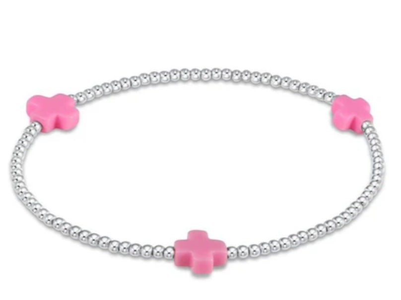 E NEWTON SIGNATURE CROSS STERLING PATTERN 2MM BEAD BRACELET ONYX