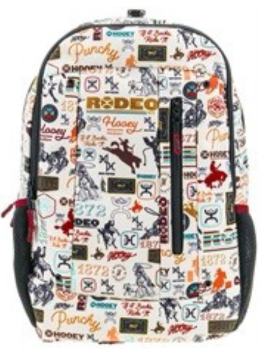 HOOEY ROCKSTAR BACKPACK CREAM RODEO PATTERN BODY WITH BLACK ACCENTS