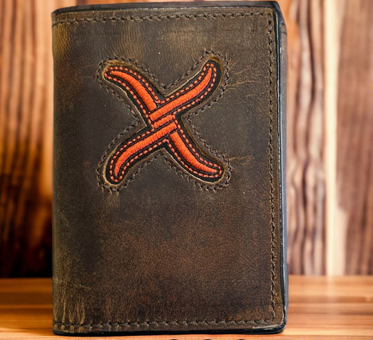 TWISTED X TRIFOLD WALLET WITH SIGNATURE ORANGE X