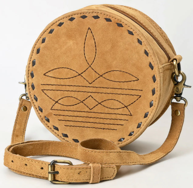 AMERICAN DARLING ROUND CANTEEN WESTERN STITCH PURSE