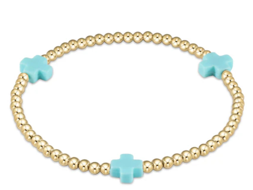 E NEWTON SIGNATURE CROSS GOLD PATTERN 3 MM BEAD BRACELET