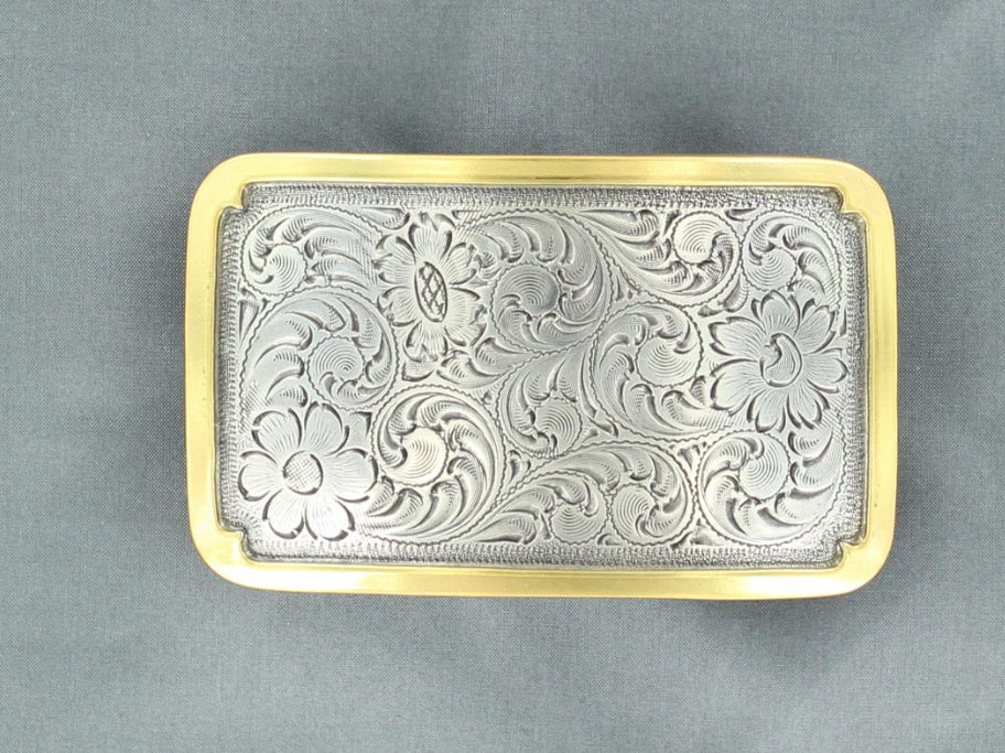 NOCONA GOLD EDGE SILVER FILIGREE BELT BUCKLE