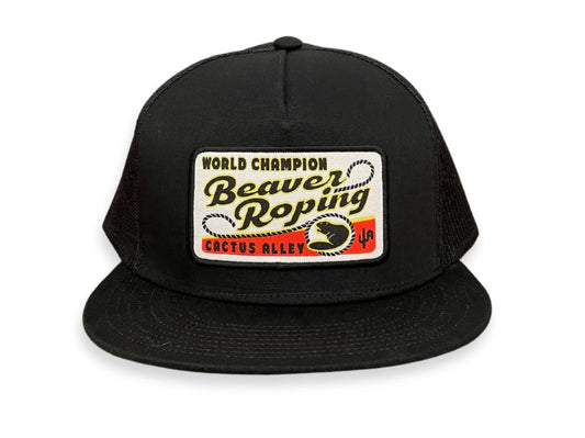 CACTUS ALLEY HAT CO BEAVER ROPING 6006 BLACK/BLACK MESH SNAPBACK CAP