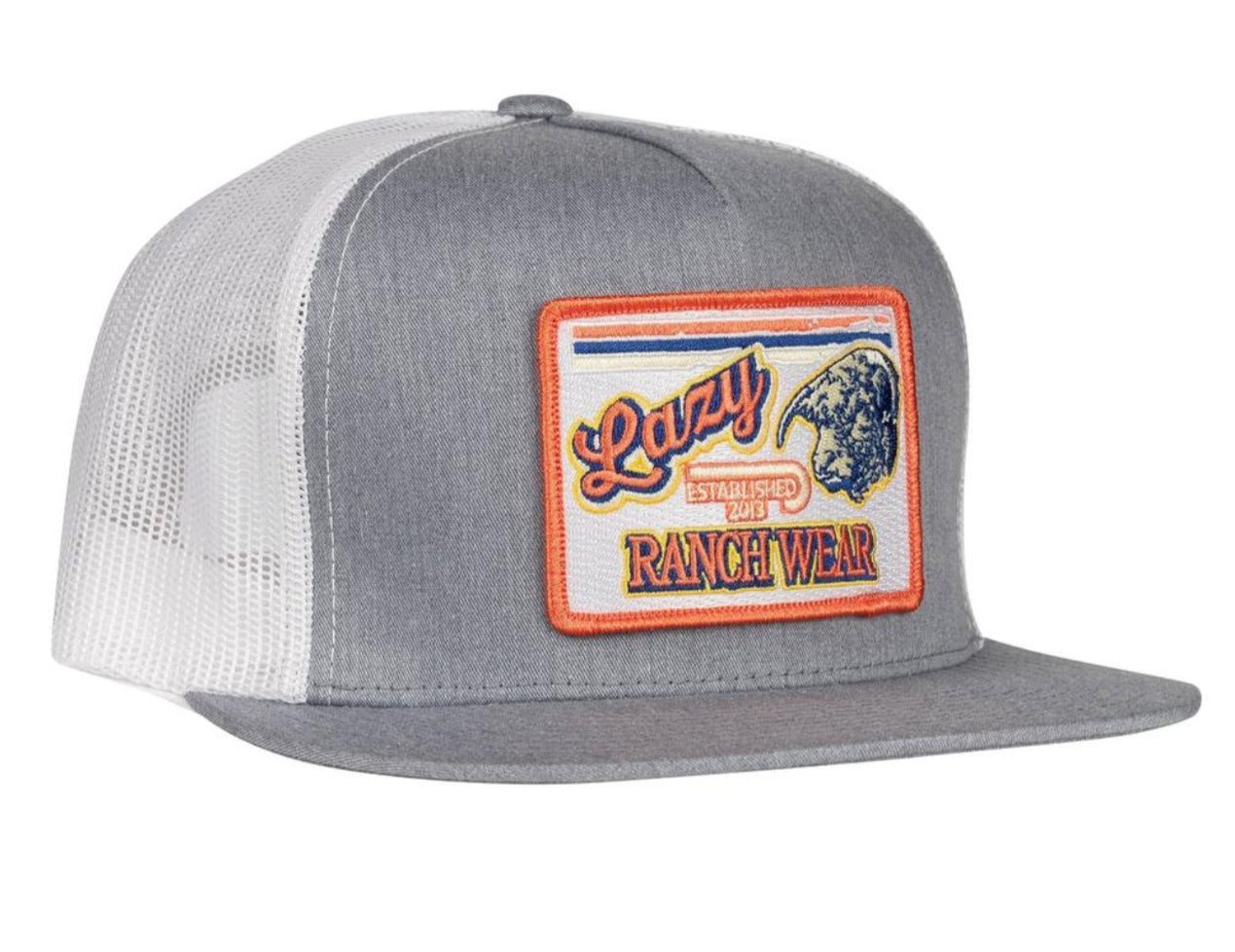 LAZY J RANCH HEATHER GREY & WHITE RETRO HEREFORD CLASSIC FIVE PANEL TRUCKER HAT
