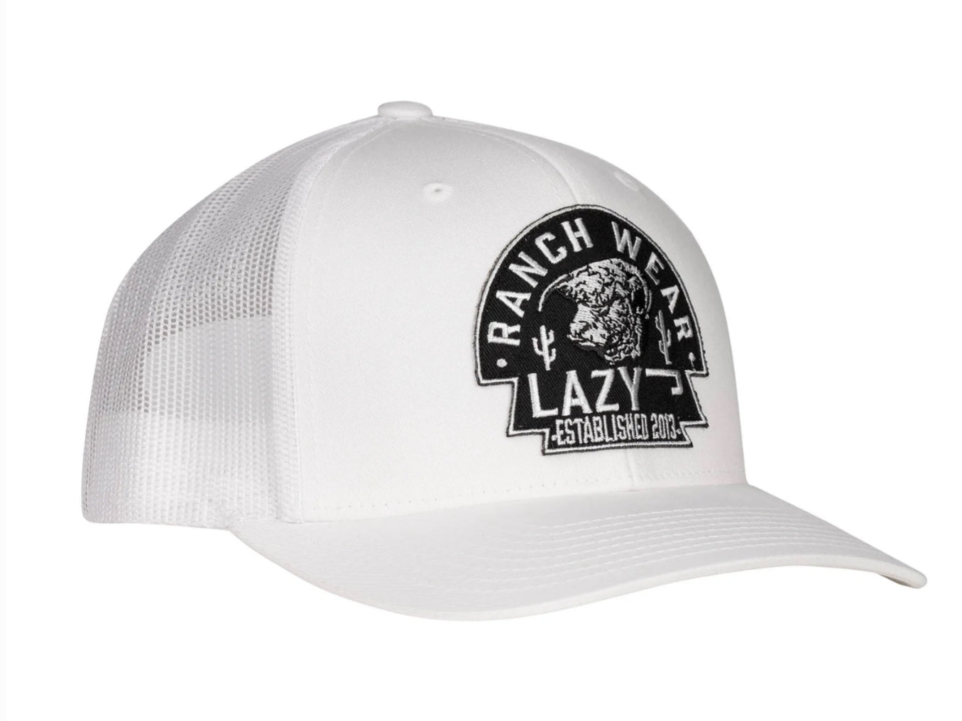LAZY J RANCH WHITE BLACK ARROWHEAD MID PROFILE TRUCKER HAT