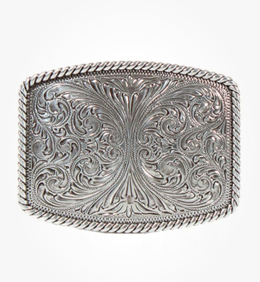 NOCONA RECTANGLE TWISTED FLORAL LASER BELT BUCKLE