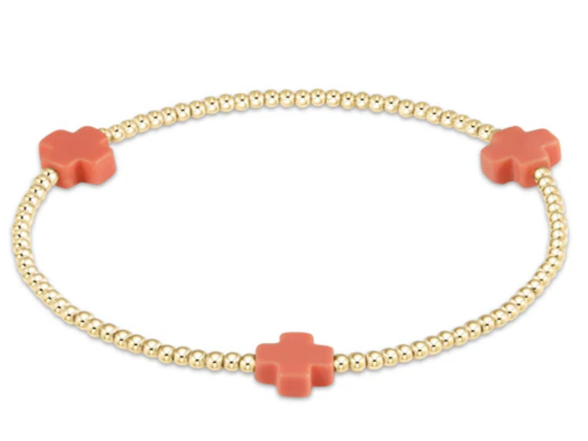 E NEWTON SIGNATURE CROSS GOLD PATTERN 2MM BEAD BRACELET IN VARIOUS COLORS