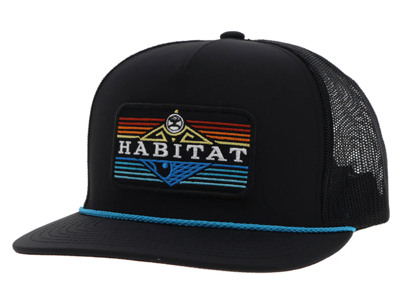 HOOEY HABITAT BLACK 6 PANEL TRUCKER WITH RAINBOW PATCH