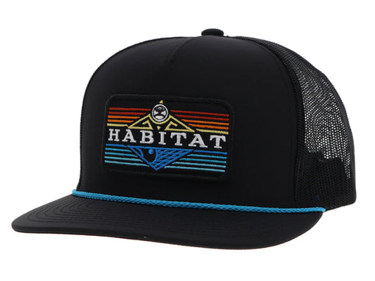 HOOEY HABITAT BLACK 6 PANEL TRUCKER WITH RAINBOW PATCH