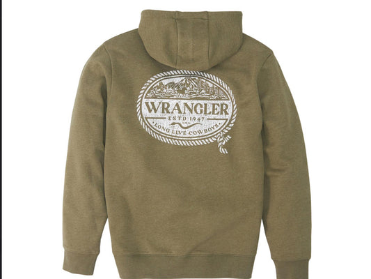 WRANGLER MENS PULLOVER HOODIE IN BURNT OLIVE