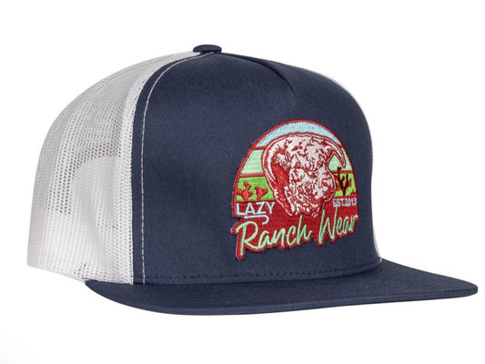 LAZY J RANCH NAVY & WHITE PRICKLY PEAR CLASSIC FIVE PANEL TRUCKER HAT
