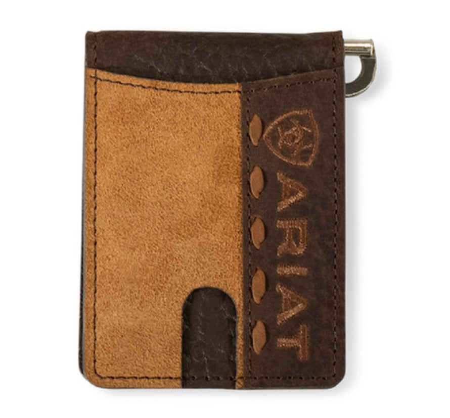 ARIAT BIFOLD MONEYCLIP ROUGHOUT CROC WALLET