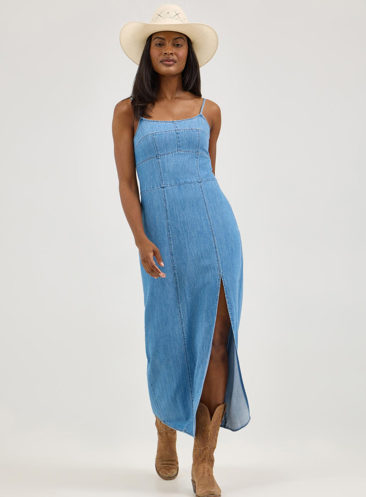 WRANGLER WOMENS RETRO PUNCHY MAXI DENIM DRESS