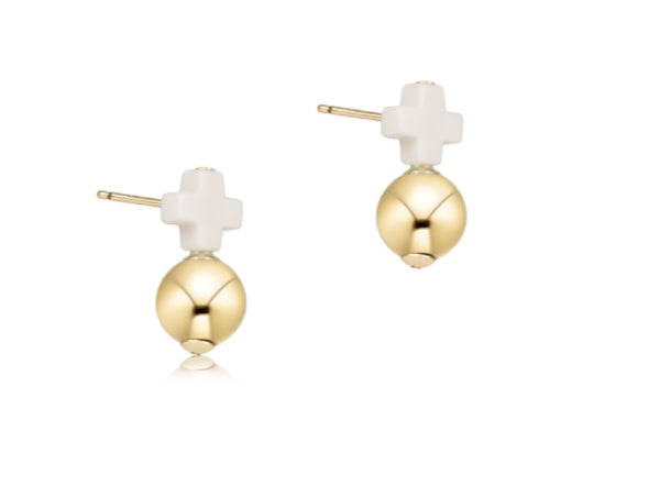 E NEWTON SIGNATURE CROSS SMALL OFF-WHITE STUD-CLASSIC GOLD